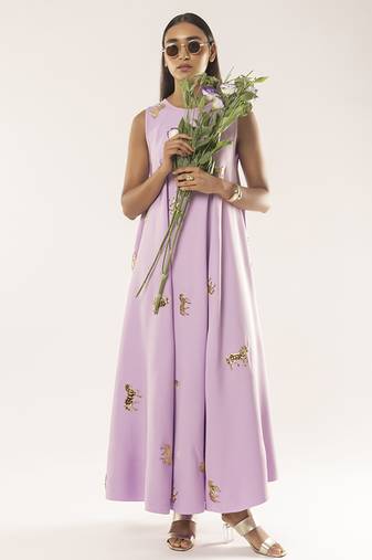 Purple embroidered crepe dress
