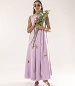 Purple embroidered crepe dress
