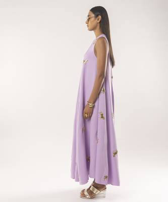 Purple embroidered crepe dress 2