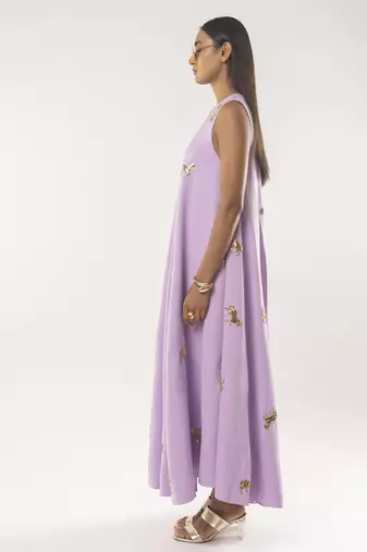 Purple embroidered crepe dress