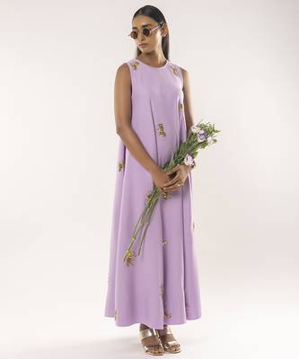 Purple embroidered crepe dress 3