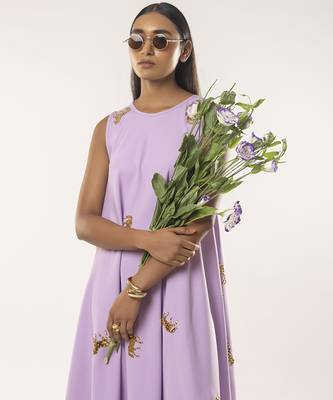 Purple embroidered crepe dress 4