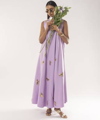 Purple embroidered crepe dress 5