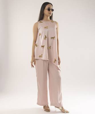 Pink embroidered cotton co ord set 1