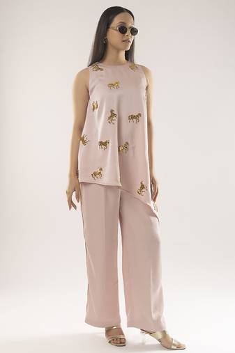 Pink embroidered cotton co ord set