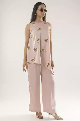 Pink embroidered cotton co ord set