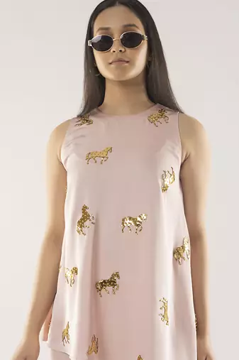 Pink embroidered cotton co ord set