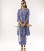 Blue embroidered crepe kurta set