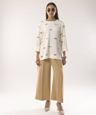 Ivory embroidered crepe co ord set 1