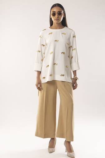 Ivory embroidered crepe co ord set