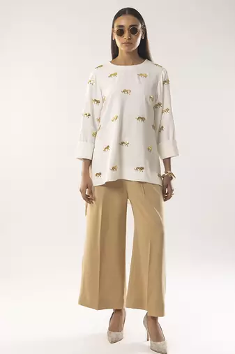 Ivory embroidered crepe co ord set