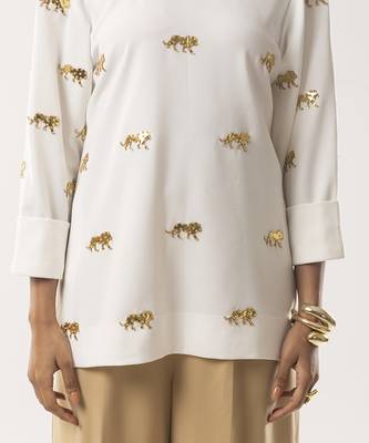 Ivory embroidered crepe co ord set 3