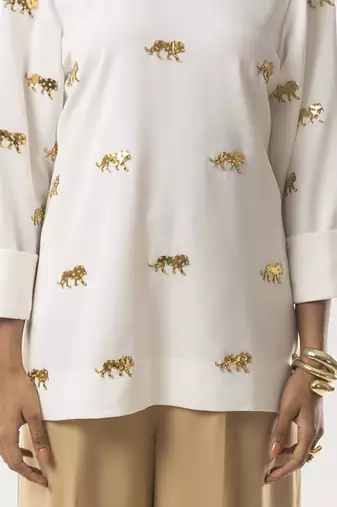 Ivory embroidered crepe co ord set