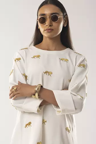 Ivory embroidered crepe co ord set