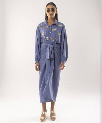 Blue embroidered crepe co ord set 1