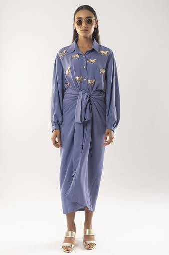Blue embroidered crepe co ord set