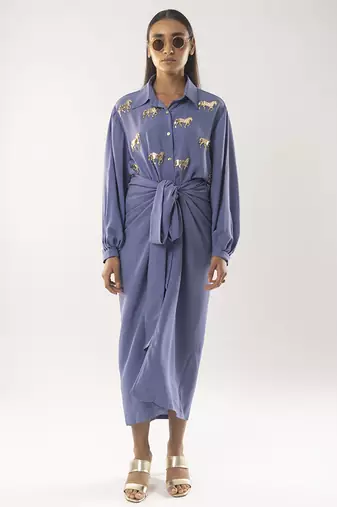 Blue embroidered crepe co ord set