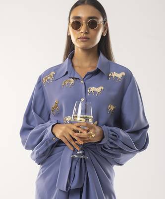 Blue embroidered crepe co ord set 5
