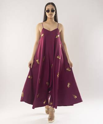 Maroon embroidered crepe dress 1