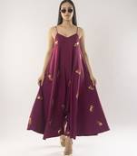 Maroon embroidered crepe dress