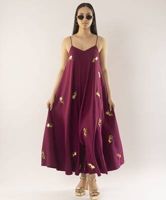 Maroon embroidered crepe dress 2