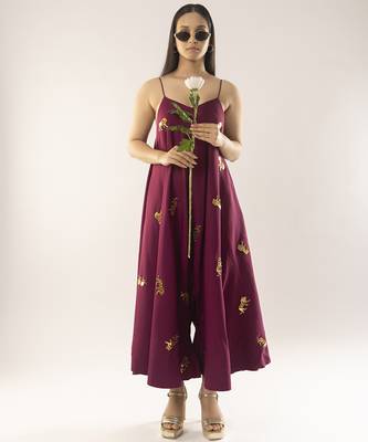 Maroon embroidered crepe dress 3