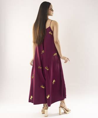 Maroon embroidered crepe dress 4