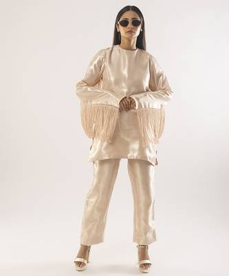 Pink plain silk kurta set 1