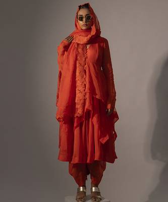 Orange plain viscose kurta set 2