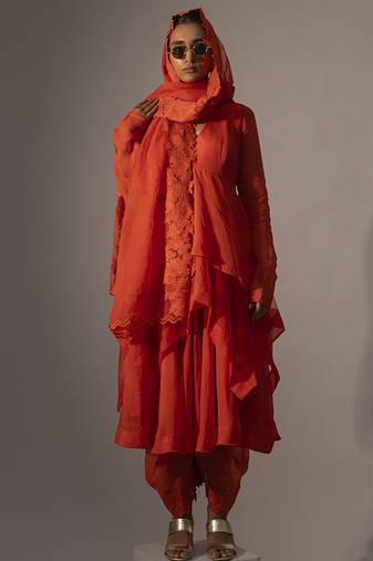 Orange plain viscose kurta set