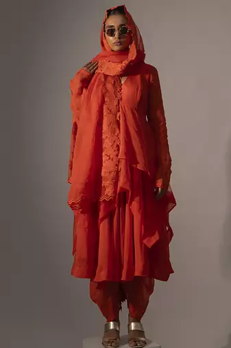 Orange plain viscose kurta set