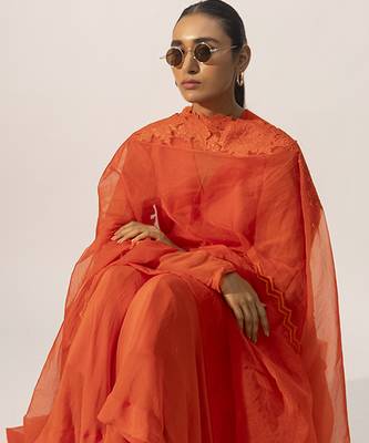 Orange plain viscose kurta set 3