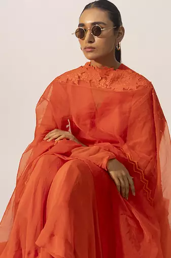 Orange plain viscose kurta set