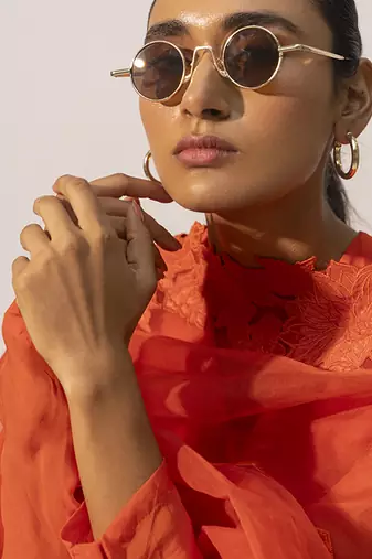 Orange plain viscose kurta set