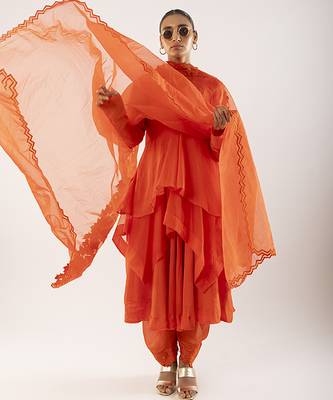 Orange plain viscose kurta set 1