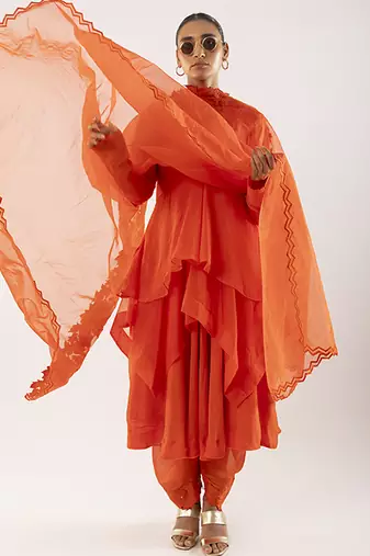 Orange plain viscose kurta set