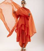 Orange plain viscose kurta set