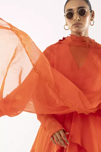 Orange plain viscose kurta set