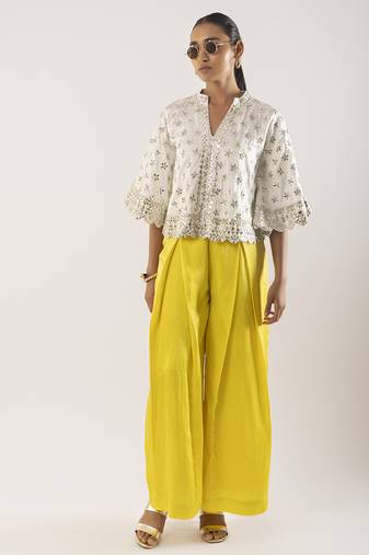 Ivory embroidered satin co ord set
