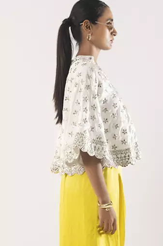 Ivory embroidered satin co ord set