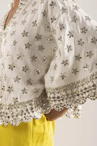 Ivory embroidered satin co ord set