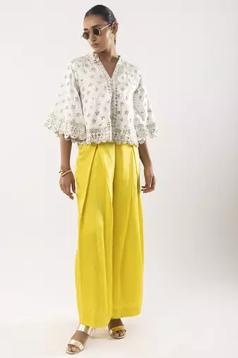 Ivory embroidered satin co ord set