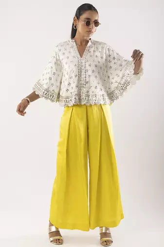 Ivory embroidered satin co ord set