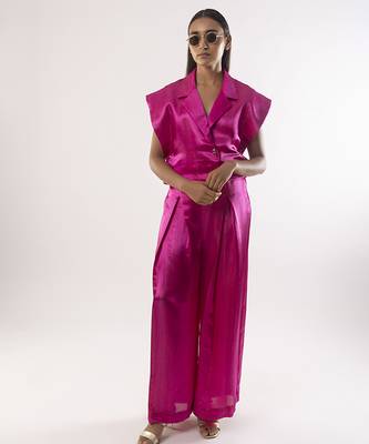 Pink plain satin co ord set 1