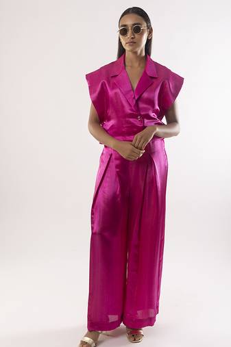 Pink plain satin co ord set