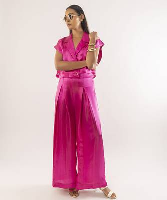 Pink plain satin co ord set 4