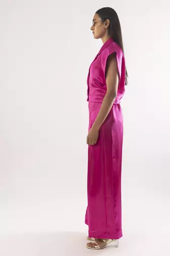Pink plain satin co ord set