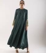Green embroidered satin kurta set