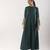 Green embroidered satin kurta set