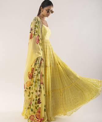 Yellow embroidered viscose anarkali 2